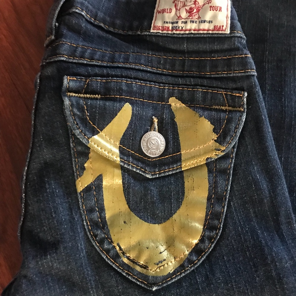 EUC True Religion sz 25 Women’s Low-Rise Rear-Flap Becky Bootcut Blue Jeans - Picture 3 of 16